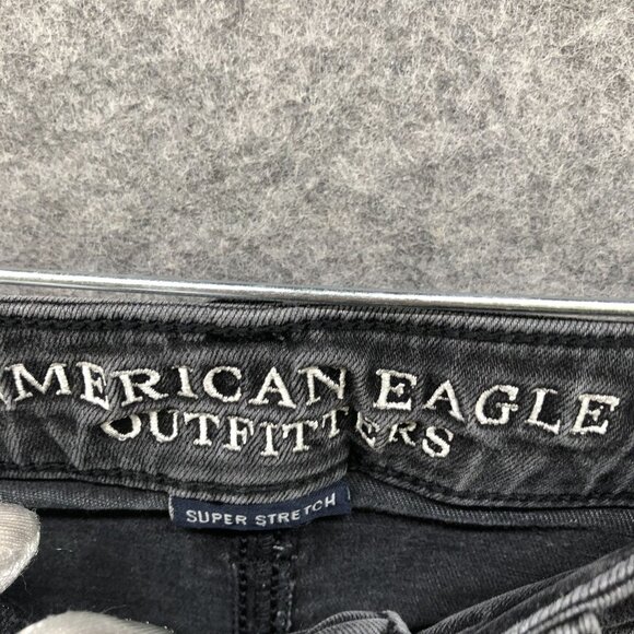 American Eagle Super Hi-Rise Jegging Womens Size 4 Black Super Stretch Ripped - Picture 7 of 12